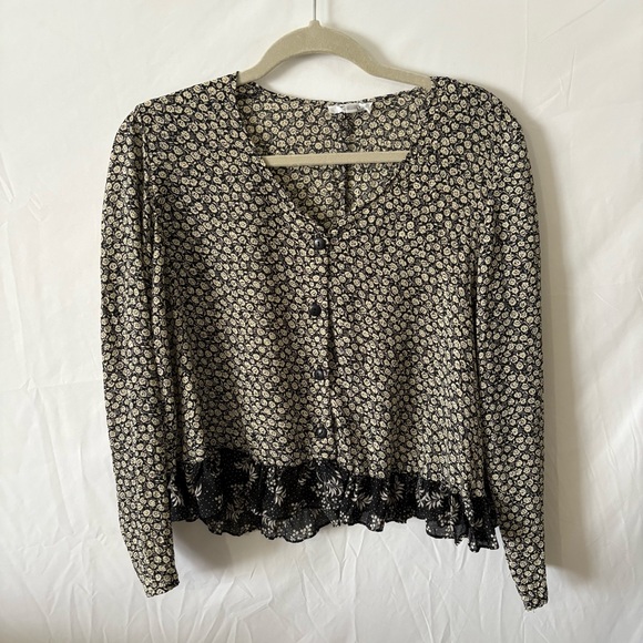 Vintage 90s long sleeve boho floral blouse top loose fit tent button up medium - Picture 2 of 7